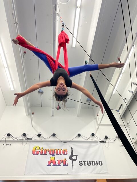 Aerial silk, youth instruction at Cirque Art Studio, North Miami, FL.