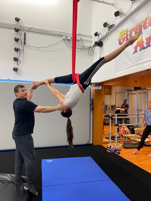 Aerial silk instruction at Cirque Art Studio, North Miami, FL.