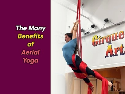 Image of woman on aerial silks, photo for Cirque Art Studio, North Miami Beach, FL.