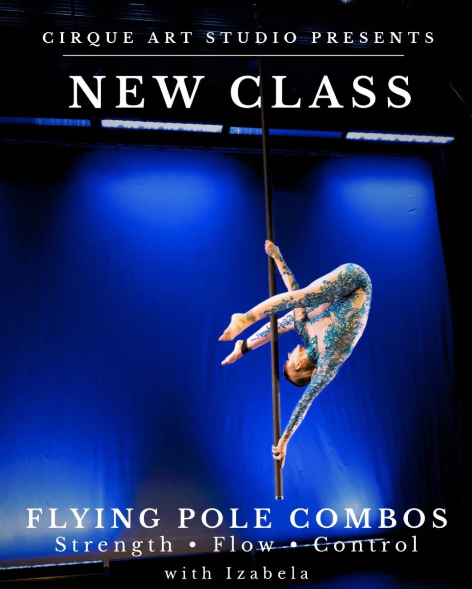 Flying pole instruction, class at Cirque Art Studio, North Miami Beach, FL.